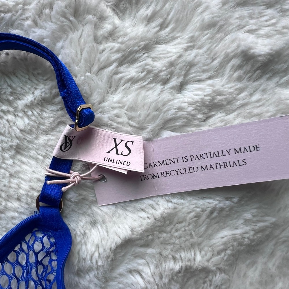 Victoria's Secret Royal Blue Fishnet Mesh Unlined Strappy Bralette XS 11221813 - Picture 6 of 9